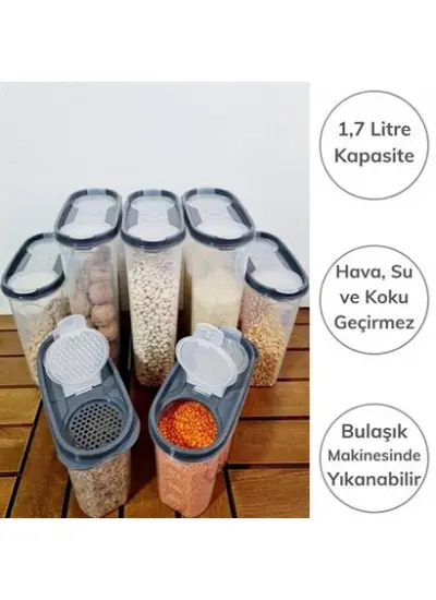 Kuru Gıda Erzak Saklama Kutusu Kabı - 1,7 Litre - 2 Kapaklı Ölçekli D-ARAS4130