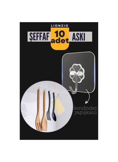 Şeffaf Yapışkanlı Askı Lionzio Design 10 ADET