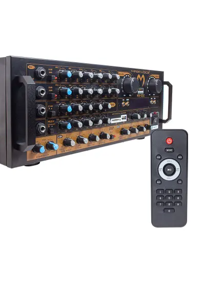 MV-1232 2*80W USB/SD BT UK-BALANS 4 MİK GİRİŞ-4 HOP ÇIKIŞLI STEREO TRAFOSUZ MIXER KÜP ANFİ