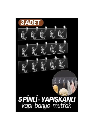 5 Pinli Yapışkanlı Askı Xenoty Design 3 lü SET 718948