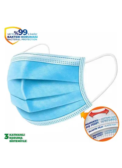 MASKE 3 KATLI TELLİ LASTİKLİ 50 ADET WEXTA STL3PLY