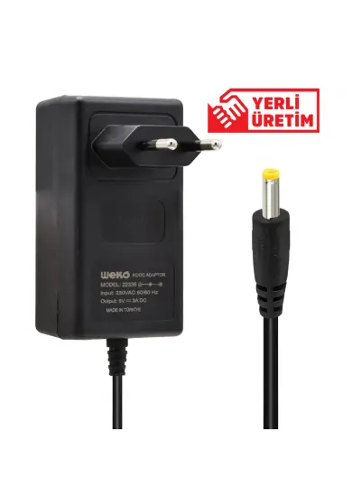 5 VOLT - 3 AMPER 2.5*0.7 UÇLU YERLİ ÜRETİM PRİZ TİPİ ADAPTÖR