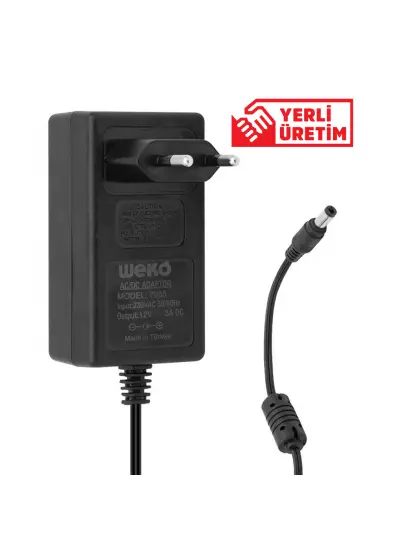 12 VOLT - 3 AMPER - 36 WATT 5.5*2.5 UÇLU YERLİ ÜRETİM PLASTİK KASA PRİZ TİP ADAPTÖR