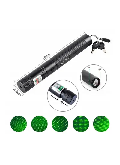 OM-1201 18650 PİLLİ ŞARJLI ANAHTAR EMNİYETLİ YEŞİL LAZER POINTER (50 KM)