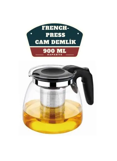 900 Ml Süzgeçli French Press Cam Demlik Kaşık Hediyeli