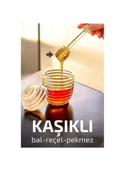 Kaşıklı Kristal Bal Kavanozu Reçel Pekmez Sos Kavanozu