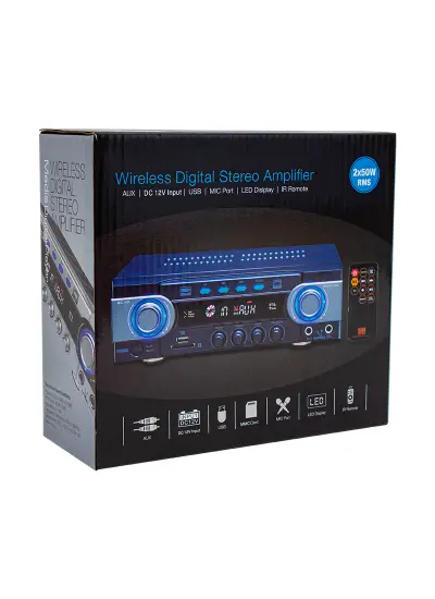 HD-510 2X50 WATT 220V/12V GİRİŞ USB-SD -BT-UK TRAFOSUZ 2 MİK GİRİŞLİ STEREO ANFİ