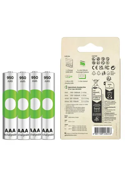 GP RECYKO B441 4 X 950 MAH R03 AAA PİLLİ ŞARJ CİHAZI (GP-B441/100HCER21-2GTLB4)