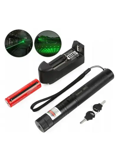 OM-1201 18650 PİLLİ ŞARJLI ANAHTAR EMNİYETLİ YEŞİL LAZER POINTER (50 KM)