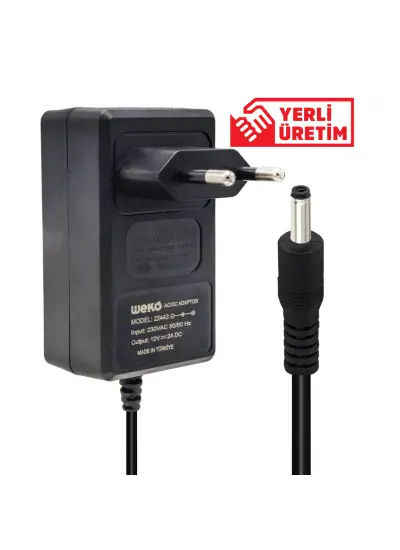 12 VOLT - 2 AMPER 2.5*0.7 UÇLU YERLİ ÜRETİM PLASTİK KASA PRİZ TİPİ ADAPTÖR