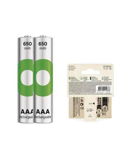 650 MAH R03 AAA ŞARJLI 2Lİ İNCE KALEM PİL GP65AAAHCE-2EB2 (GPRHCH63E000)