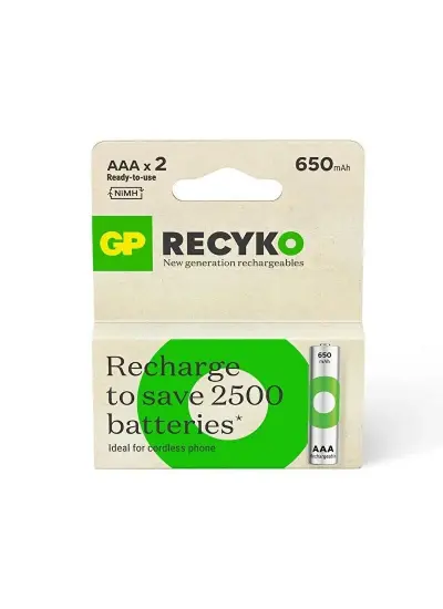 650 MAH R03 AAA ŞARJLI 2Lİ İNCE KALEM PİL GP65AAAHCE-2EB2 (GPRHCH63E000)