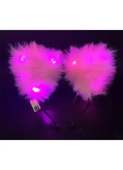 Pembe Peluşlu Pofuduk Led Işıklı Lüks Parti Tacı 20x18 cm