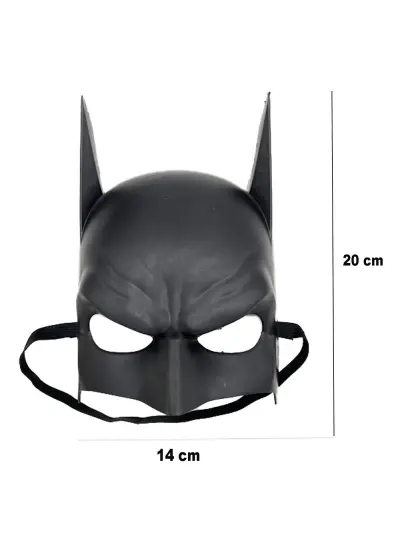 Siyah Renk Çocuk Boy Arkadan Lastikli Batman Maskesi A Kalite  20x14 cm