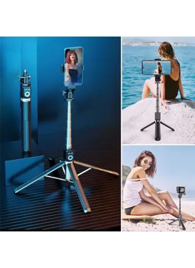 Fotoğraf Makinası ve Telefon Takılabilen 2si 1 Arada 2.2m Uzayan Selfie Çubuğu Kumandalı Tripod