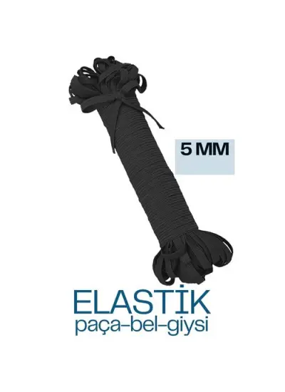 40 METRE  Yassı Bel Paça Giysi Lastiği 5 mm SİYAH 720666 Toptan Paket