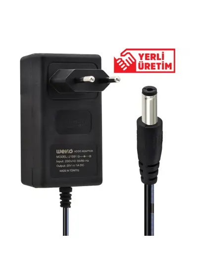 20 VOLT - 1 AMPER 5.5*2.5 UÇLU YERLİ ÜRETİM PRİZ TİPİ ADAPTÖR