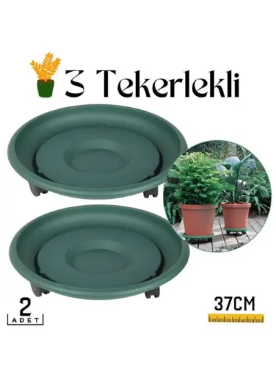 2 li Tekerlekli Saksı Altığı 37 CM Yeşil