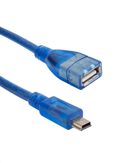 USB 5 PIN ERKEK-USB DİŞİ 1 METRE MAVİ KABLO