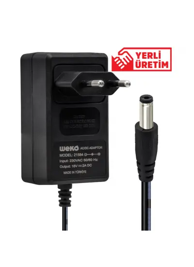 16 VOLT - 2 AMPER 5.5*2.5 UÇLU YERLİ ÜRETİM POWER JACK LI SANTRAL ADAPTÖRÜ