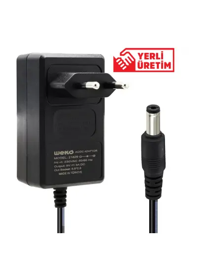 9 VOLT - 3 AMPER 5.5*2.5 UÇLU YERLİ ÜRETİM PLASTİK KASA PRİZ TİPİ ADAPTÖR