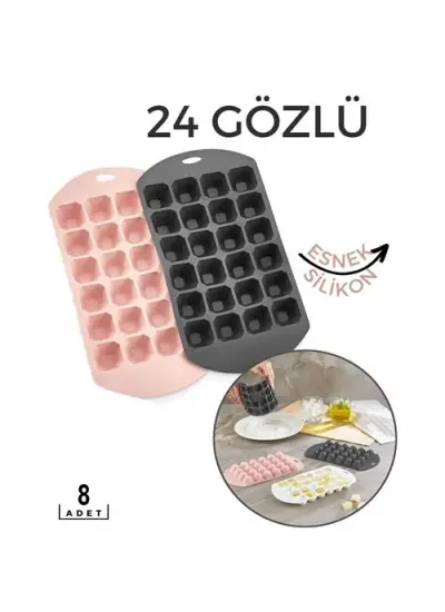 8 ADET Hızlı Buz Kalıbı  24 Bölme Esnek Silikon Sauvage Design 718577 Toptan Paket