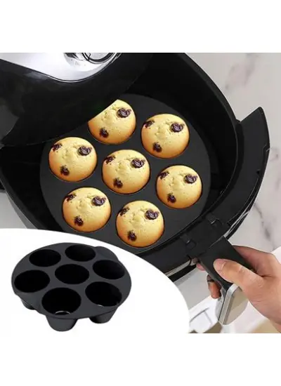 7 Gözlü Silikon Çok Amaçlı Airfryer Muffin Cupcake Kek ve Çörek Pişirme Kalıbı