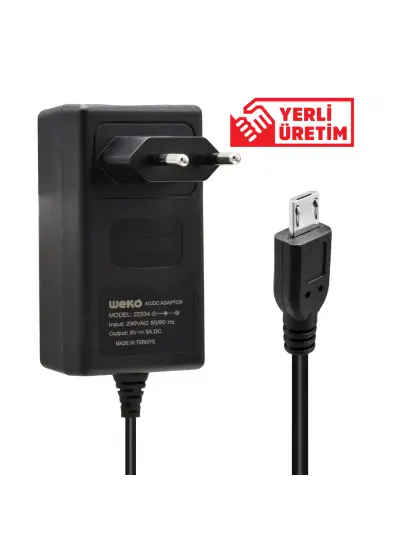 5 VOLT - 3 AMPER MICRO USB UÇLU YERLİ ÜRETİM PRİZ TİPİ ADAPTÖR