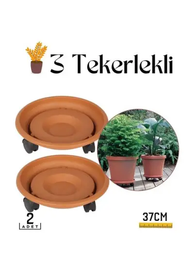 2 li Tekerlekli Saksı Altığı 37 CM Coadura Design Kahve