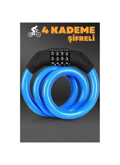 4 Şifreli 11 mm Çelik Halat Scooter Bisiklet Kilidi