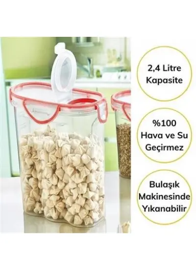 Kilitli Kapaklı Contalı Hava,Su Sıvı Geçirmez 2,4 Litre Erzak Saklama Kabı-SA590