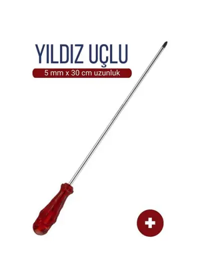 5 mm Uç 30 Cm Uzunluk Yıldız Uç Tornavida