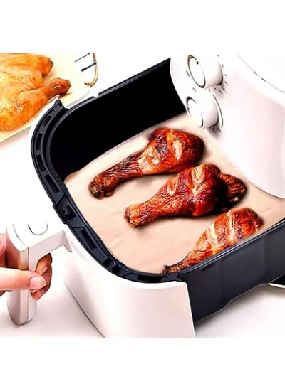 100 Adet Air Fryer Pişirme Kağıdı Tek Kullanımlık Yağ Su Geçirmez Yapışmaz Deliksiz Düz Kare Model