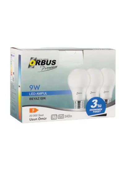 ORB/L9W 3LÜ PAKET 9 WATT BEYAZ LED AMPUL