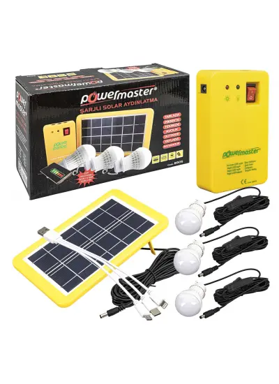 PM-8905 GÜNEŞ PANELLİ 3 LAMBALI POWERBANK ÖZELLİKLİ ÇOK AMAÇLI ŞARJLI SOLAR AYDINLATMA