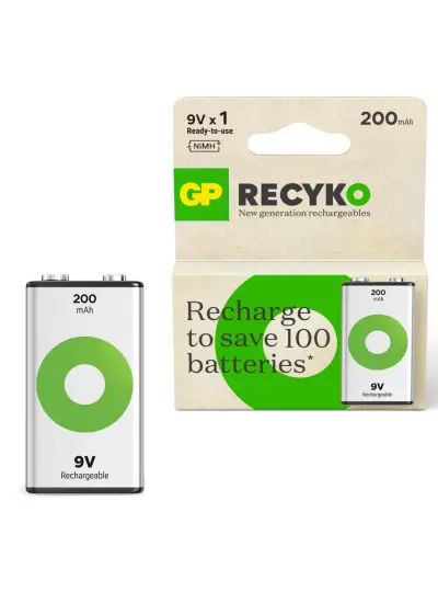 GP RECYKO 20R8HR21 Şarjlı Pil 9V 200 Mah Ni-Mh