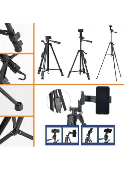 Telefon ve Fotoğraf Makinası Takılabilen Bluetooth Kumandalı 146 cm Tripod