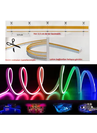 NEON HORTUM LED RGB 12V SU GEÇİRMEZ 5MT KESİLEBİLİR