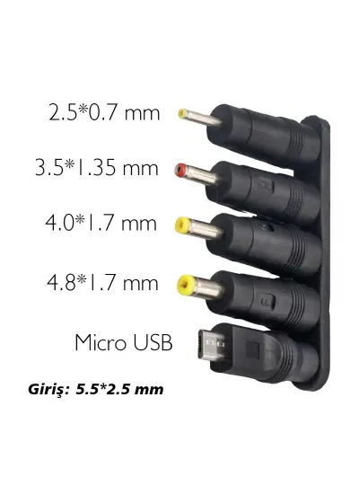 YERLİ ÜRETİM ÇOKLU YEDEK ADAPTÖR UÇ ÇEVİRİCİ (2.5x0.7MM- 4.8x1.7MM- 3.0X1.1MM-4.0X1.7MM- MICRO USB)