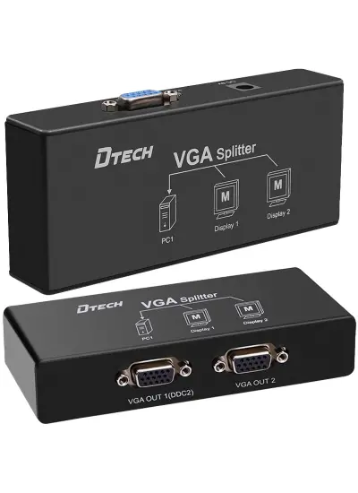 Robotrend DTECH DF-2502 2 PORT VGA SPLITTER DAĞITICI PLASTİK KASA (250MHZ - 1920X1080)