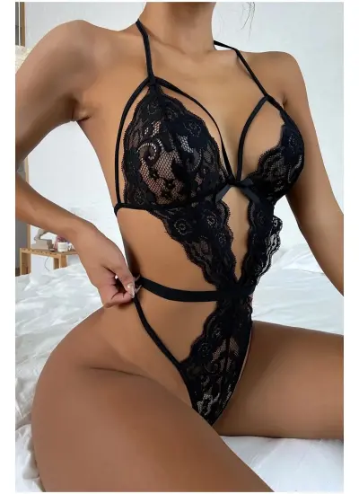 Şık Siyah Dantelli Babydoll Gecelik TM1297