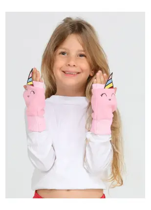 Unicorns 3d Nakışlı Polar Pembe Kız Çocuk Eldiven