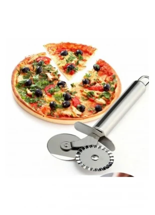 Çİft Başlı Metal Pizza Kesici ve Hamur Ruleti