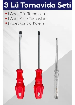 3'lü Tornavida Seti (düz Tornavida + Yıldız Tornavida + Kontrol Kalemi)