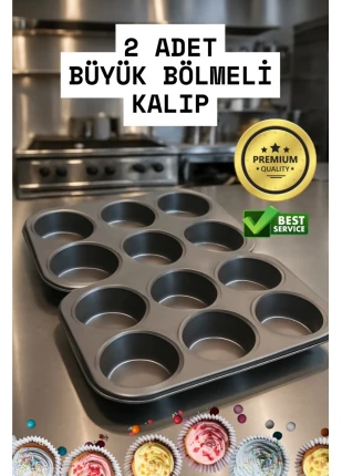 2 Adet Cupcake Fırın Kalıbı 6 Büyük Bölmeli Muffin Kek Kalıbı