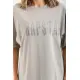 Unisex Taş Desenli Oversize T-Shirt - Gri