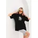 Unisex Baskılı Oversize T-Shirt - Siyah