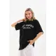 Unisex Baskılı Oversize T-Shirt - Siyah