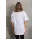 Unisex Taş Desenli Oversize T-Shirt - Beyaz