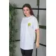 Unisex Bisiklet Yaka Baskılı Oversize T-Shirt - Beyaz